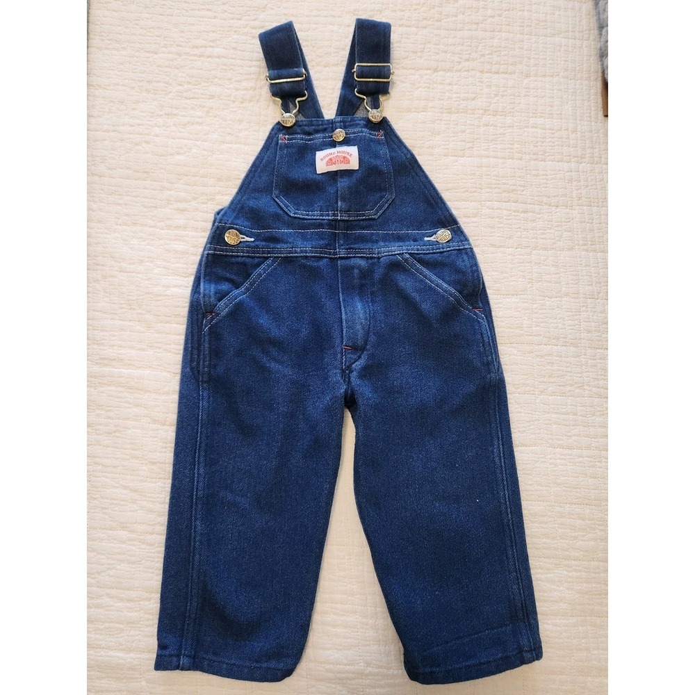 Vtg Round House Overalls Toddler 2T Blue Denim Made In  USA